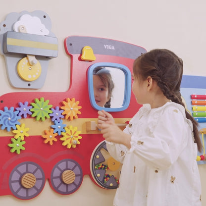 Viga Wall Activity Panel Train Girl looking in mirror