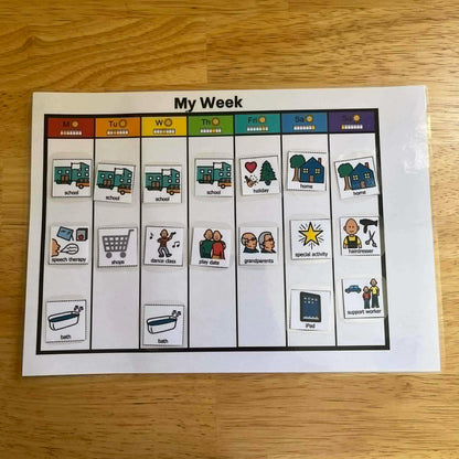 Included Education Weekly Calendar Visual Aid example