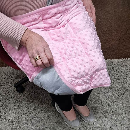 Weighted Lap Blanket Pink on lap