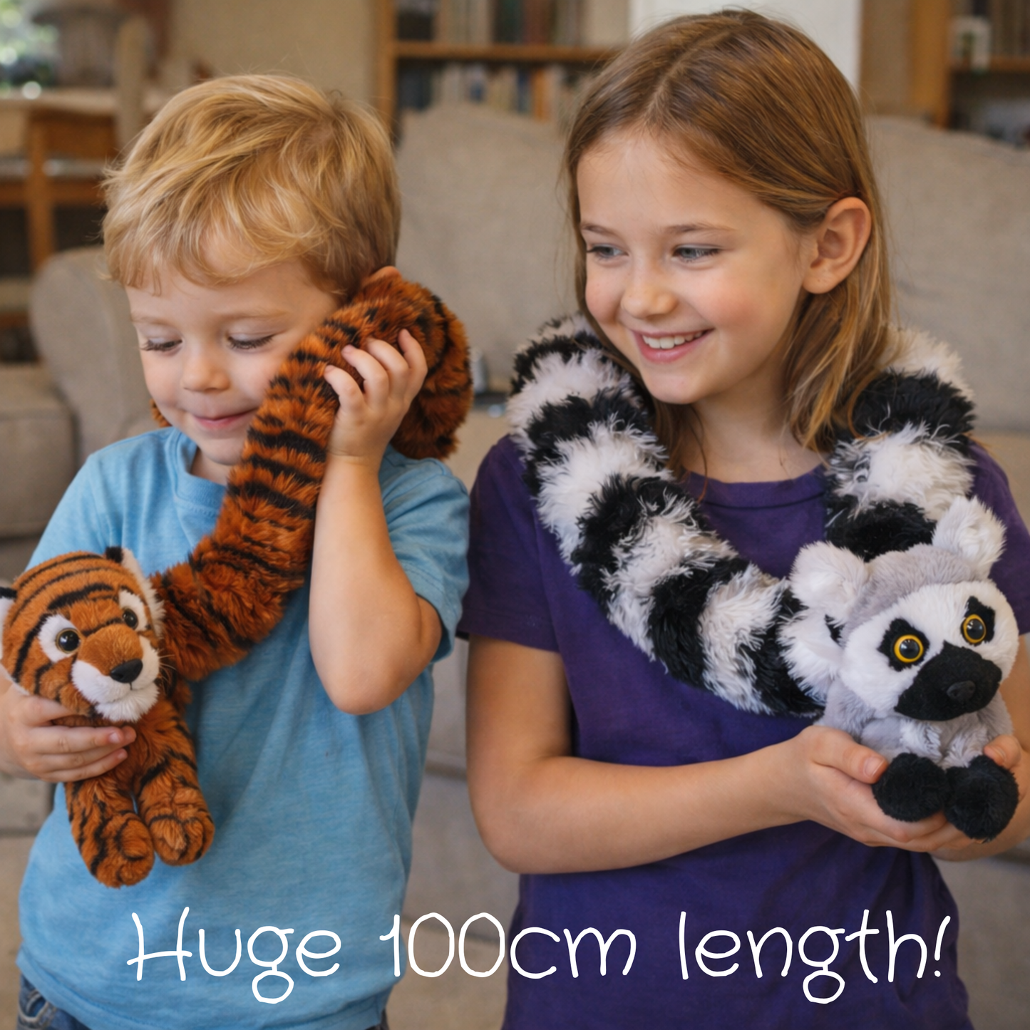 Kids playing with Wild republic tailkins plush