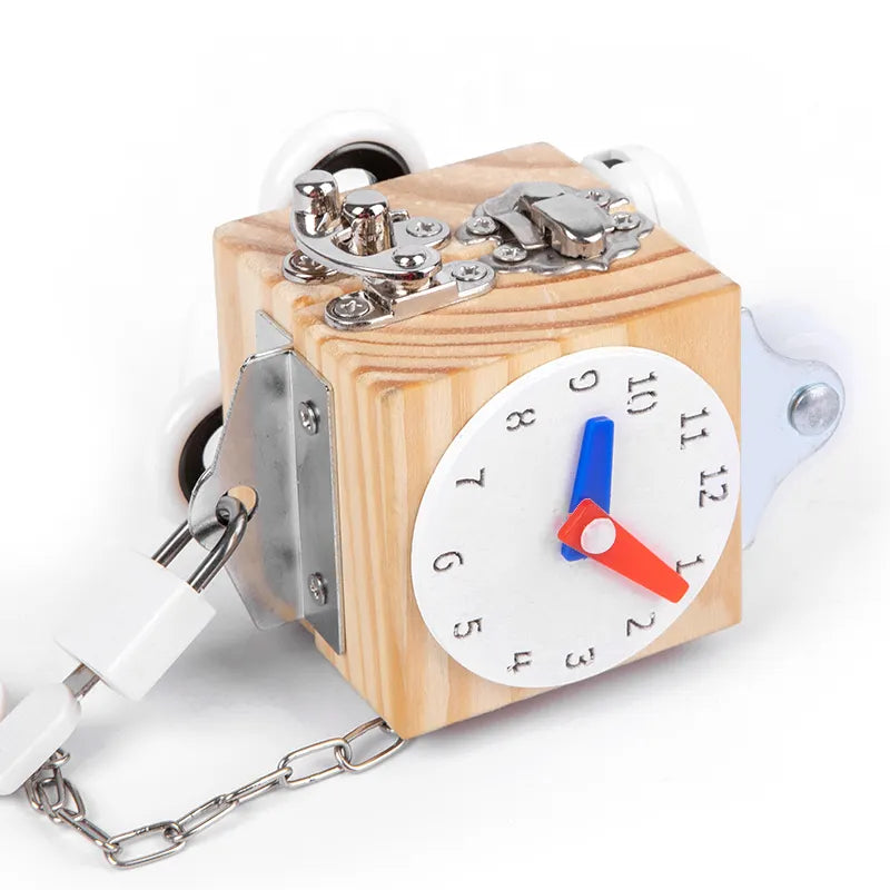 Wooden Montessori Compass Busy Block Clock