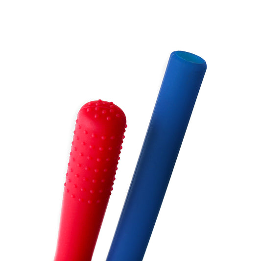 Chewigem red and blue chew pencil covers close up