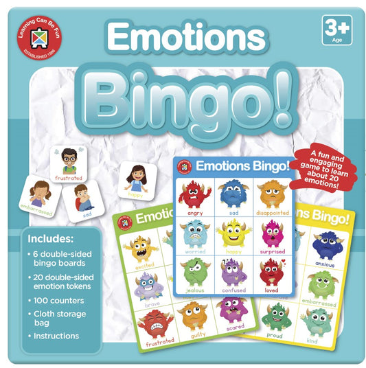 Emotions Bingo game feelings school students identify happy sad anxious