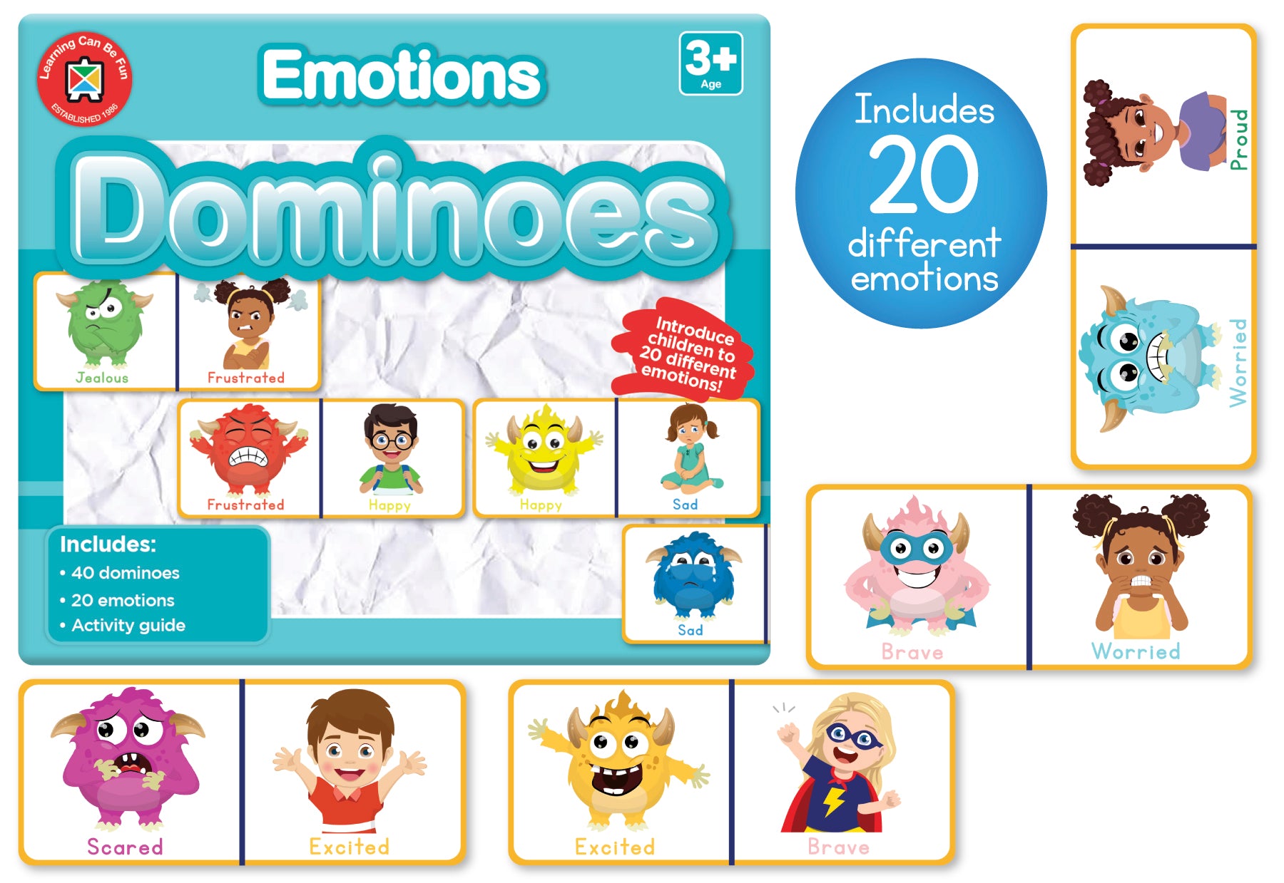 Emotions Dominoes game feeling sad happy anxious school