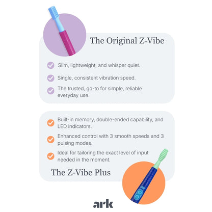 ARK Z-vibe Plus vibrating oral motor tool comparison chart