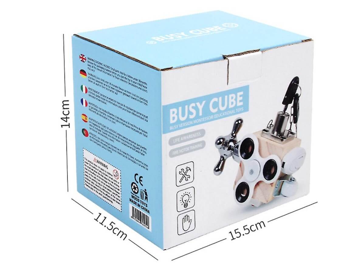 Busy Block boxWooden Montessori Busy Block Cube in box