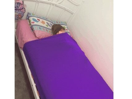 Lycra Bed sock on bed purple