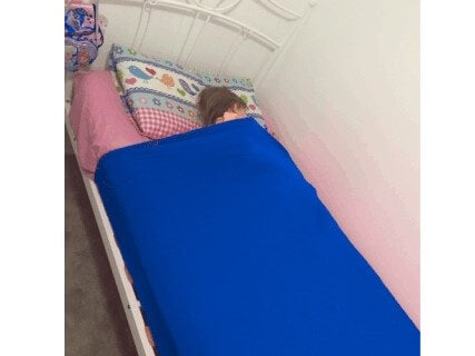 Lycra Bed sock on bed royal blue